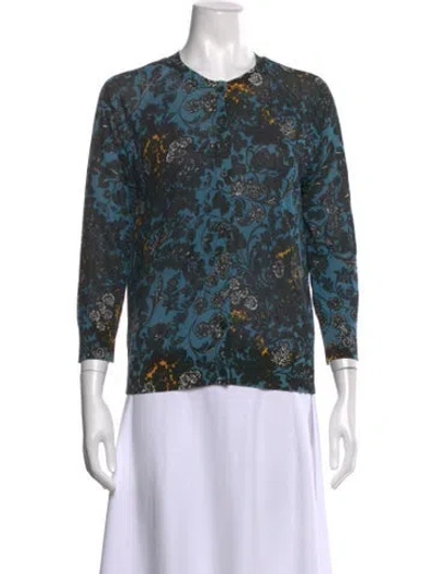 Pre-owned S Max Mara Floral Print Crew Neck Top In Green