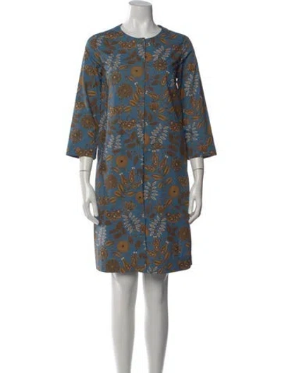 Pre-owned S Max Mara Floral Print Knee-length Dress In Blue