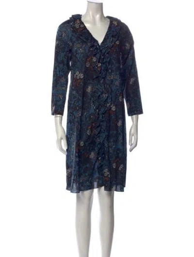 Pre-owned S Max Mara Floral Print Knee-length Dress In Blue