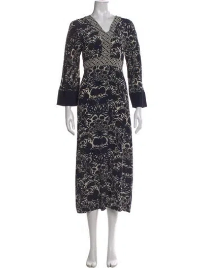 Pre-owned 's Max Mara Floral Print Long Dress In Blue
