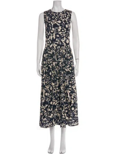 Pre-owned S Max Mara Floral Print Long Dress In Blue