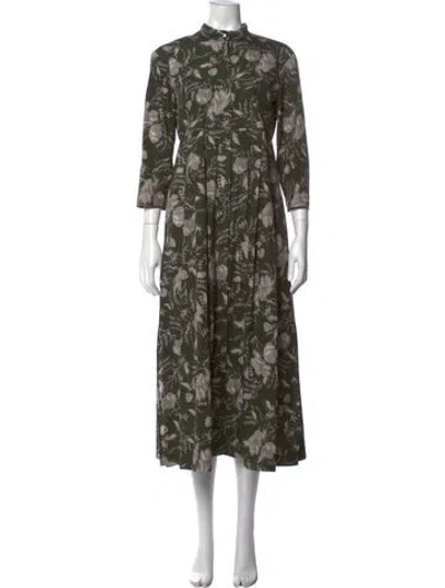 Pre-owned S Max Mara Floral Print Long Dress In Green