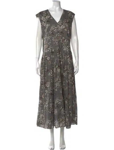 Pre-owned S Max Mara Floral Print Long Dress In Grey