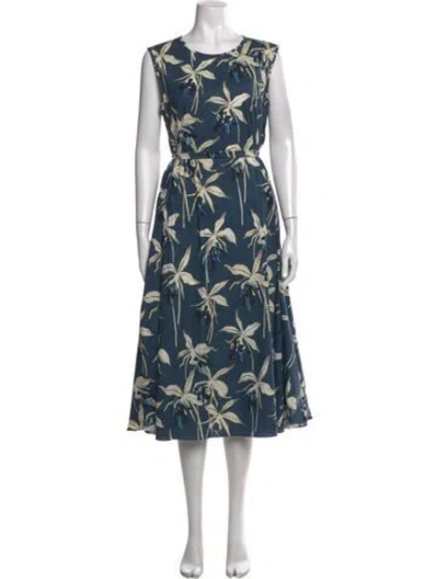 Pre-owned 's Max Mara Floral Print Midi Length Dress In Blue
