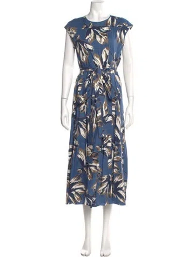 Pre-owned 's Max Mara Floral Print Midi Length Dress In Blue
