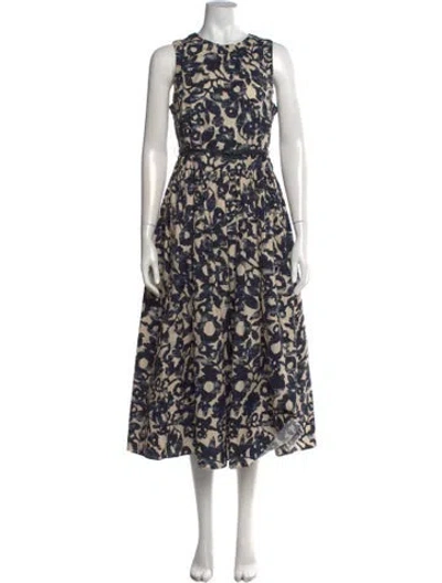 Pre-owned S Max Mara Floral Print Midi Length Dress In Blue