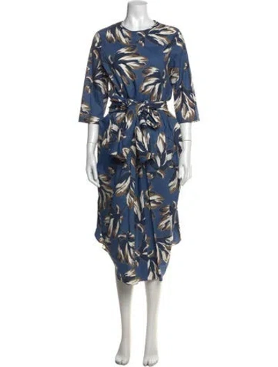 Pre-owned S Max Mara Floral Print Midi Length Dress In Blue