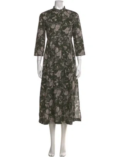 Pre-owned S Max Mara Floral Print Midi Length Dress In Green