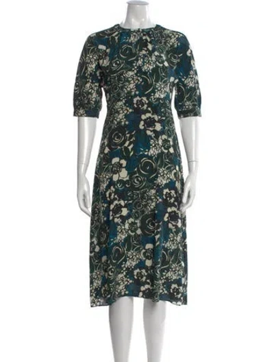 Pre-owned S Max Mara Floral Print Midi Length Dress In Green