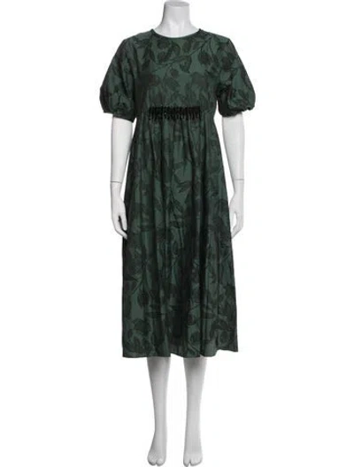 Pre-owned S Max Mara Floral Print Midi Length Dress In Green