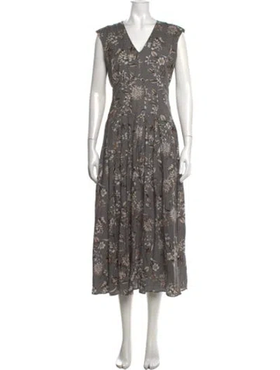 Pre-owned S Max Mara Floral Print Midi Length Dress In Grey