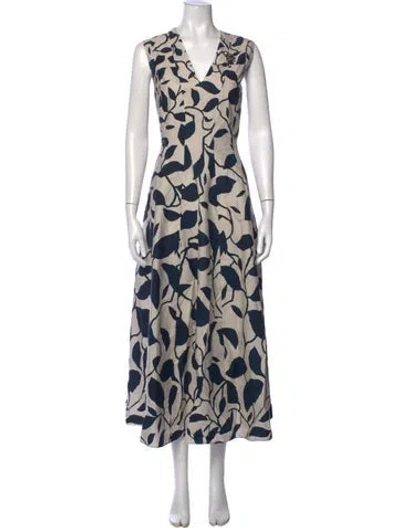Pre-owned S Max Mara Floral Print Midi Length Dress In White