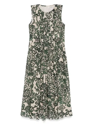 S Max Mara Plissiertes Midikleid Mit Blumen-print In Green