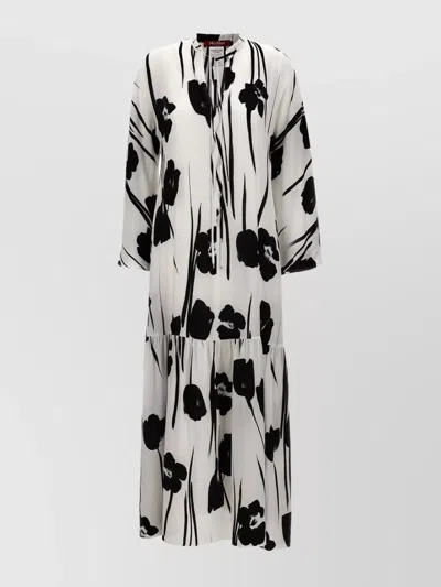 's Max Mara Floral Tiered V-neck Midi Dress In White