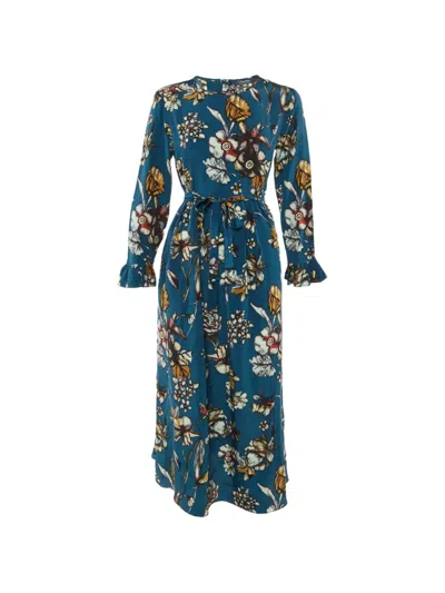 Pre-owned 's Max Mara Floral-print Silk Midi Dress In Blue
