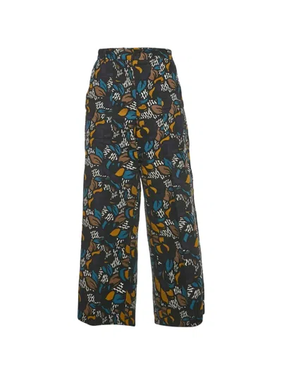 Pre-owned 's Max Mara Floral-print Wide-leg Trousers In Black