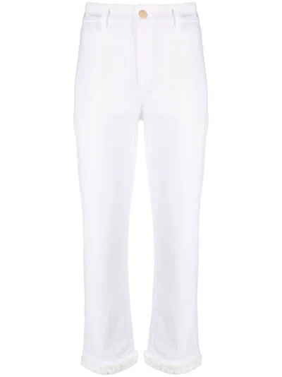 S Max Mara Frayed-edge Slim-fit Trousers In White
