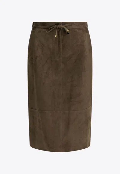 S Max Mara Gazza Suede Midi Pencil Skirt In Brown