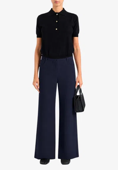 S Max Mara Aerovia Cotton-blend Wide-leg Pants In Blue
