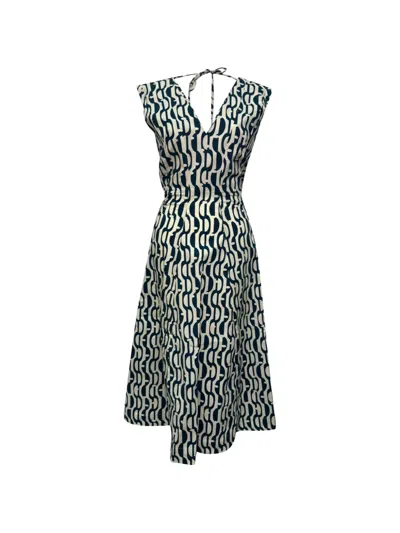 Pre-owned 's Max Mara Geometric-print Midi Dress In Blue