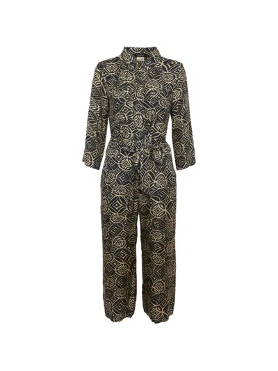Pre-owned 's Max Mara Geometric-print Satin Jumpsuit In Blue