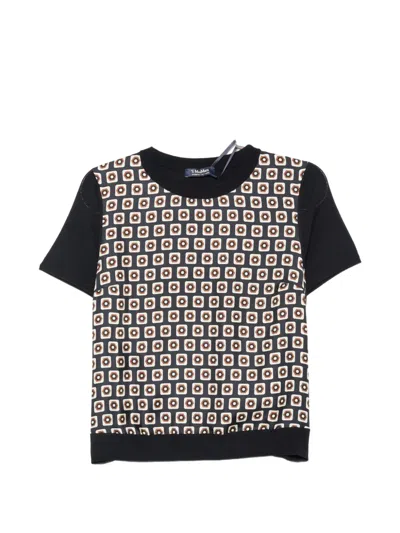 S Max Mara Geometric-print Short-sleeve Sweater In Blue
