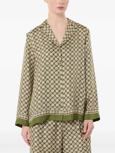 S Max Mara Geometric-print Silk Shirt In Green