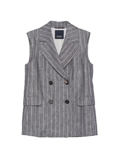 's Max Mara Ballo Pinstripe Double-breasted Linen Vest In Gray