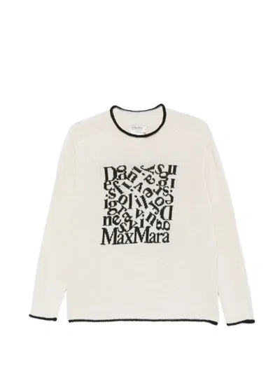 S Max Mara Linen Sweater Graphic Embroidery Crew Neck In Neutral
