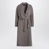 's Max Mara Virgin Wool Belted Coat With Notched Lapels In Gray