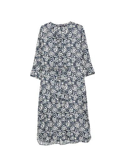 S Max Mara Helmut Geometric-print Belted Midi Dress In Blue