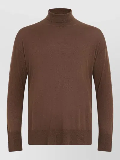 S Max Mara High Neck Wool Sweater Long Sleeves In Brown