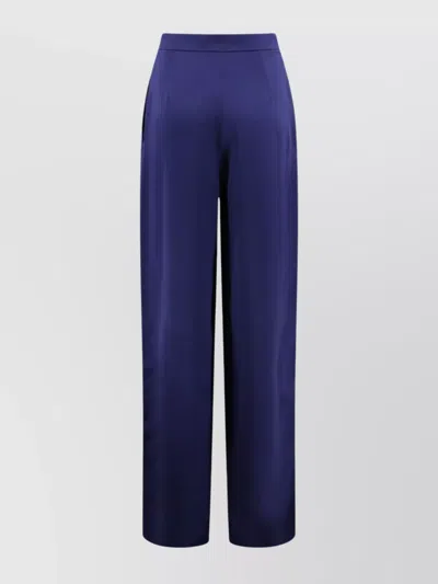 S Max Mara High-rise Pleated Trousers Satin Finish In Blue