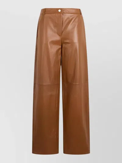 S Max Mara High Waist Wide Leg Leather Pants In Brown