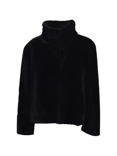 S Max Mara High-neck Faux-fur Coat In Black