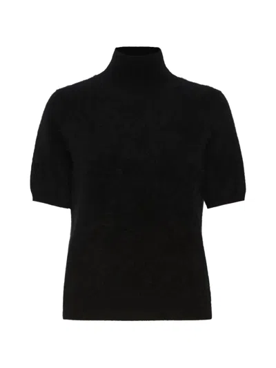 S Max Mara High-neck Short-sleeve Wool Sweater In Black