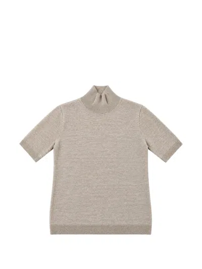 S Max Mara High-neck Short-sleeved Sweater In Neutral