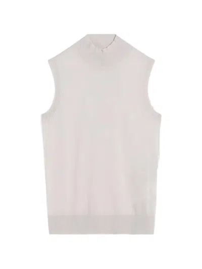 S Max Mara White Turtleneck Vest In Wool In Brown