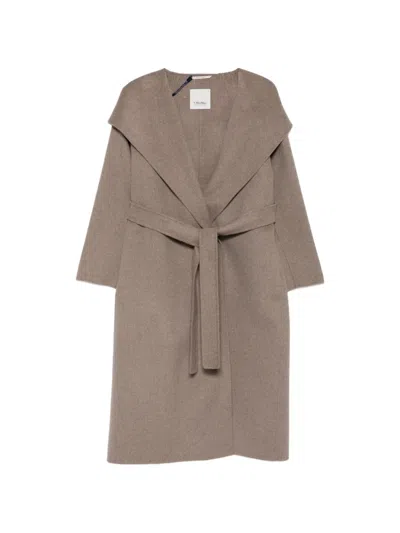 S Max Mara Hooded Belted Coat In Brown