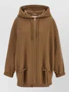 S Max Mara Hooded Coat Drawstring Design Elasticated Cuffs In Brown
