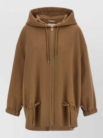 S Max Mara Hooded Coat Drawstring Design Elasticated Cuffs In Brown