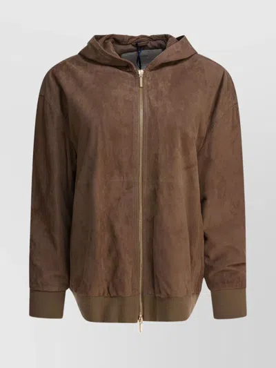 S Max Mara Hooded Jackets With Ribbed Cuffs And Hem In Brown