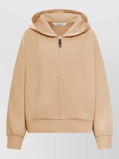 S Max Mara Hooded Knit Top Relaxed Fit Kangaroo Pocket In Brown