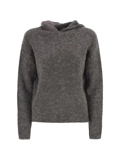 S Max Mara Hooded Wool Sweater In Gray