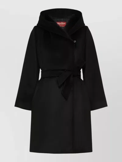 S Max Mara Hooded Wrap Coat Long Length Belt In Black