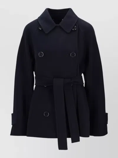 S Max Mara Jacket Notched Lapels Belted Waist Cuffs In Blue