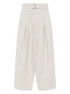 's Max Mara Linen High Waist Pleated Trousers With Belt In Neutrals