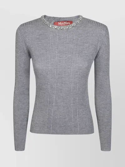S Max Mara Jewel Crew Neck Knit Sweater In Gray