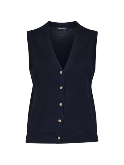 S Max Mara Jewel-button V-neck Sweater In Blue
