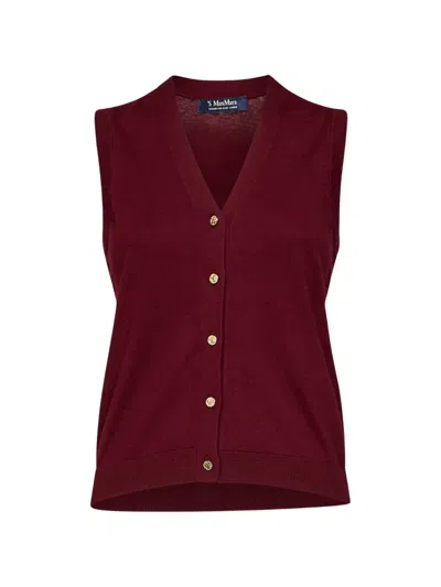 S Max Mara Jewel-button V-neck Sweater In Red
